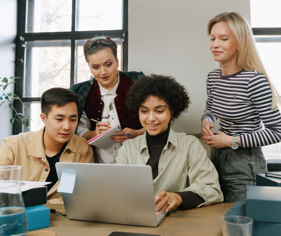 Corporate team watching an explainer video in a meeting.